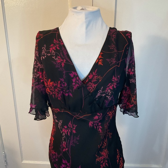 Vintage Dark Romance Whimsigoth Floral Silk Midi Dress Size 6 - Picture 5 of 6